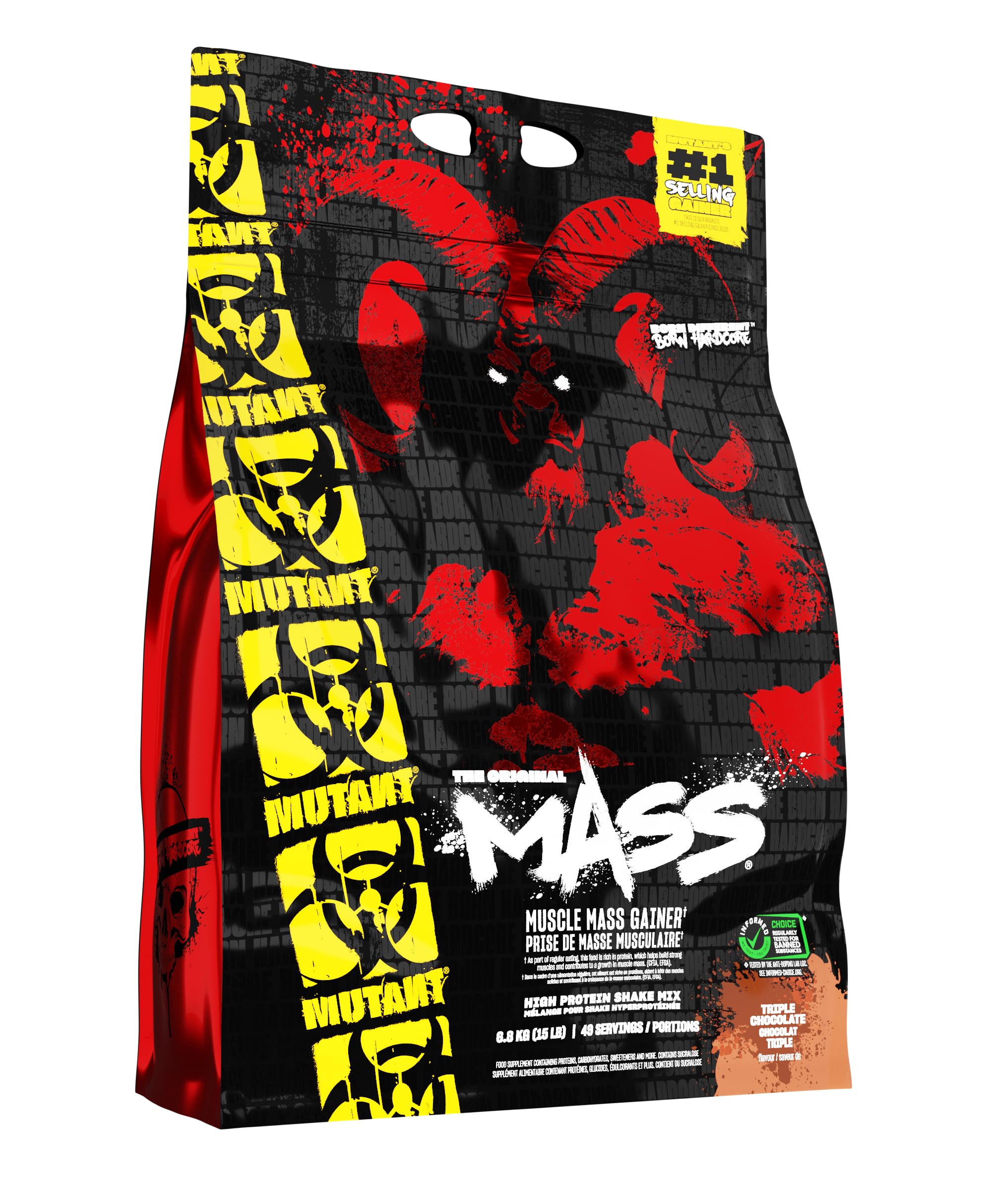 Mutant Mass weight gainer bottle pour for post-workout fueling.