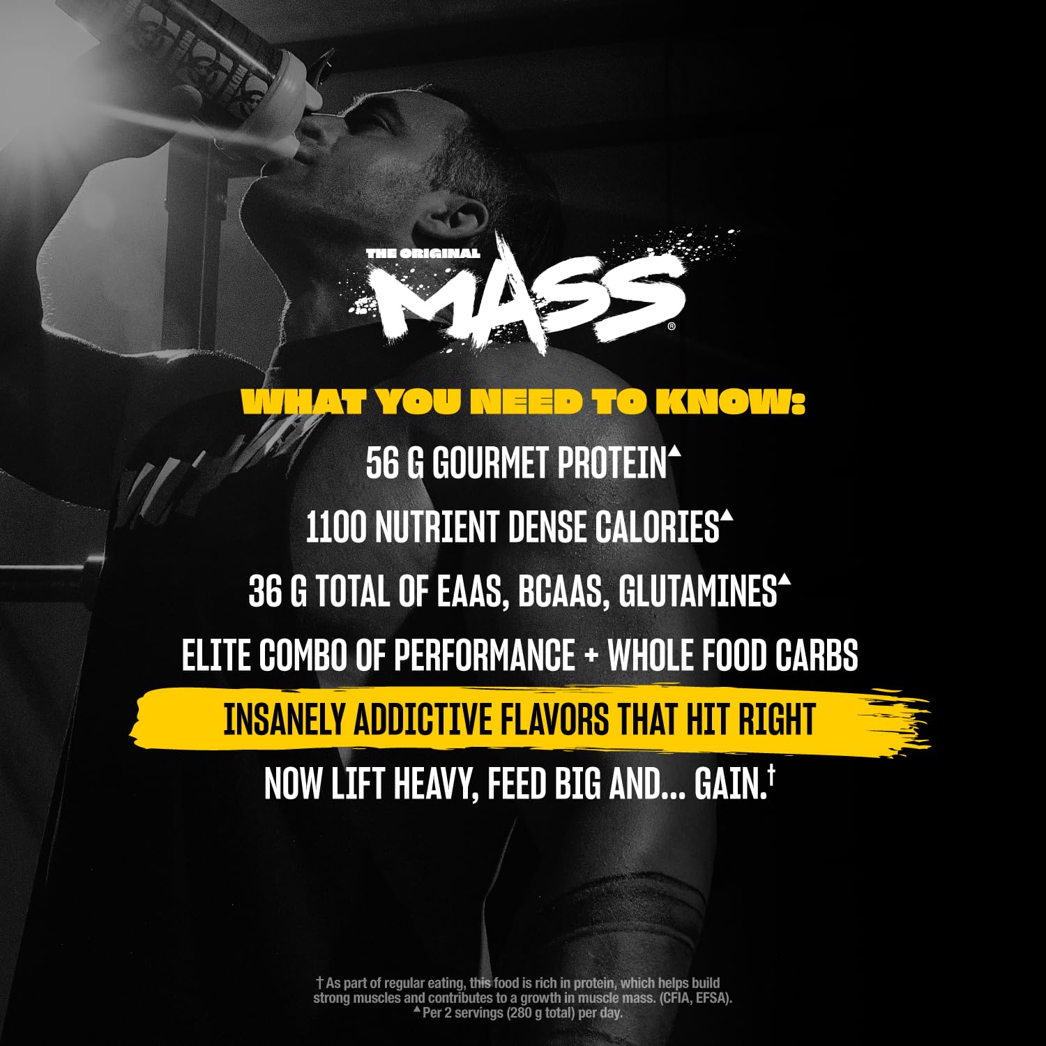 Mutant Mass whey blend label highlighting 56 g protein per serving.