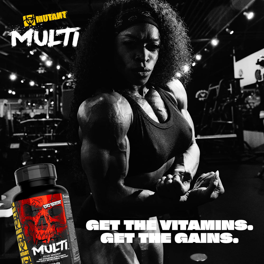 Mutant Multi bottle side angle highlighting easy-to-swallow tablets for daily use