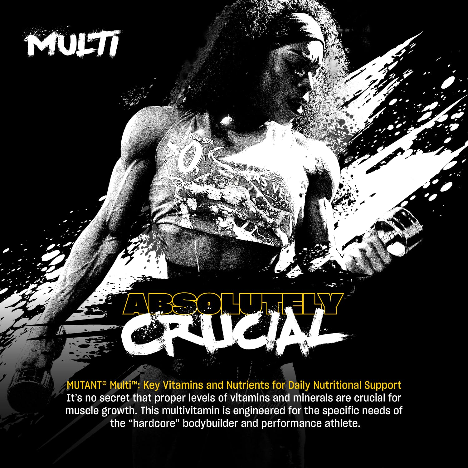 Mutant Multi tablet closeup emphasizing high-potency vitamins for workouts
