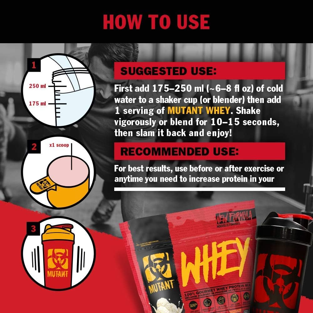 Certification logos indicating quality and compliance for Mutant Whey.