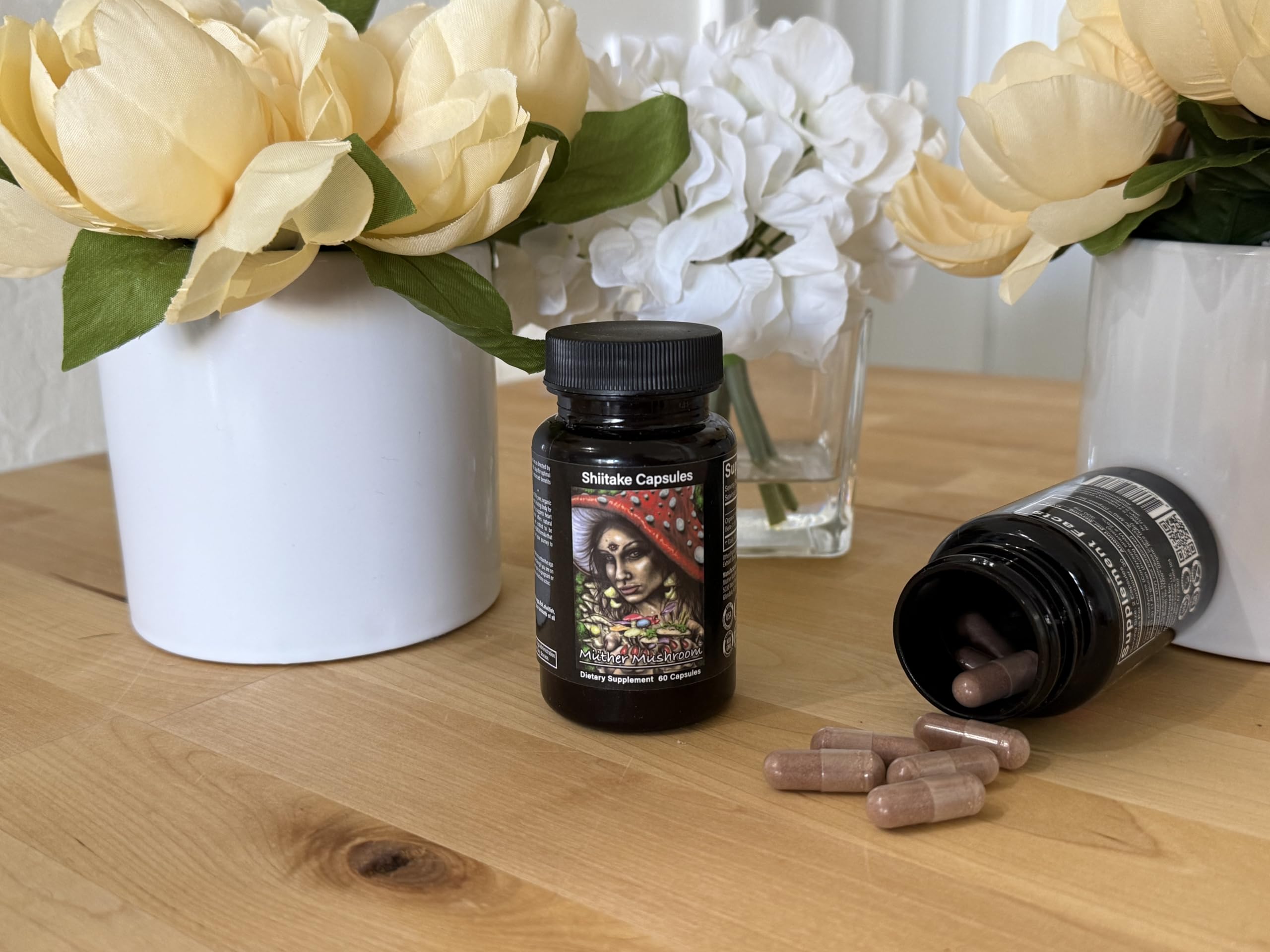 Muther Mushroom Shiitake capsules daily-dose container for routine wellness
