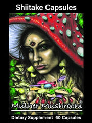 Muther Mushroom Shiitake capsules label detail with 300 mg extract