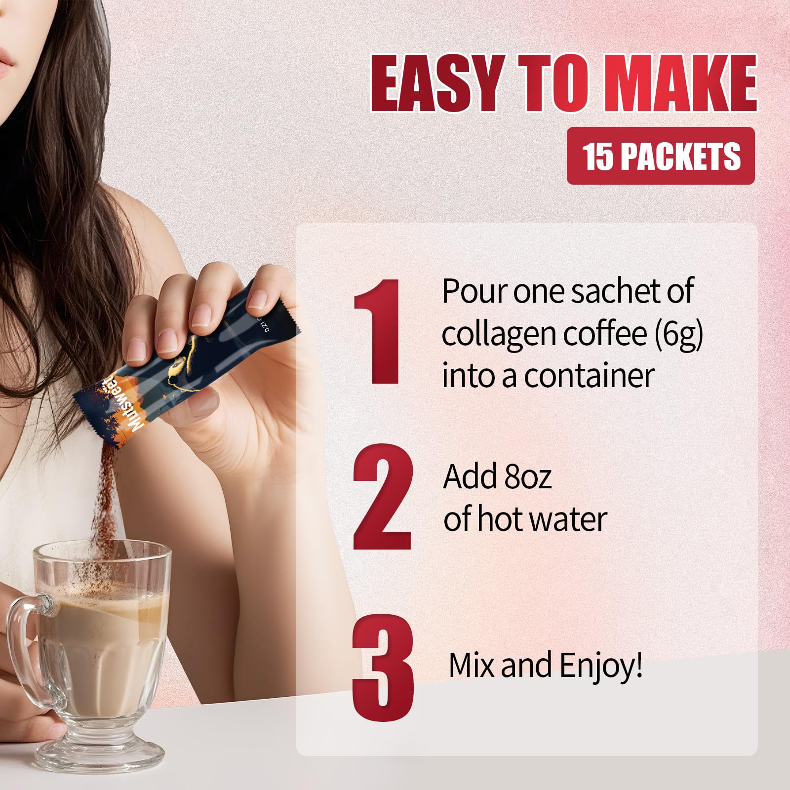 Mutsweet collagen coffee with foamy milk, ideal for a daily self-care ritual