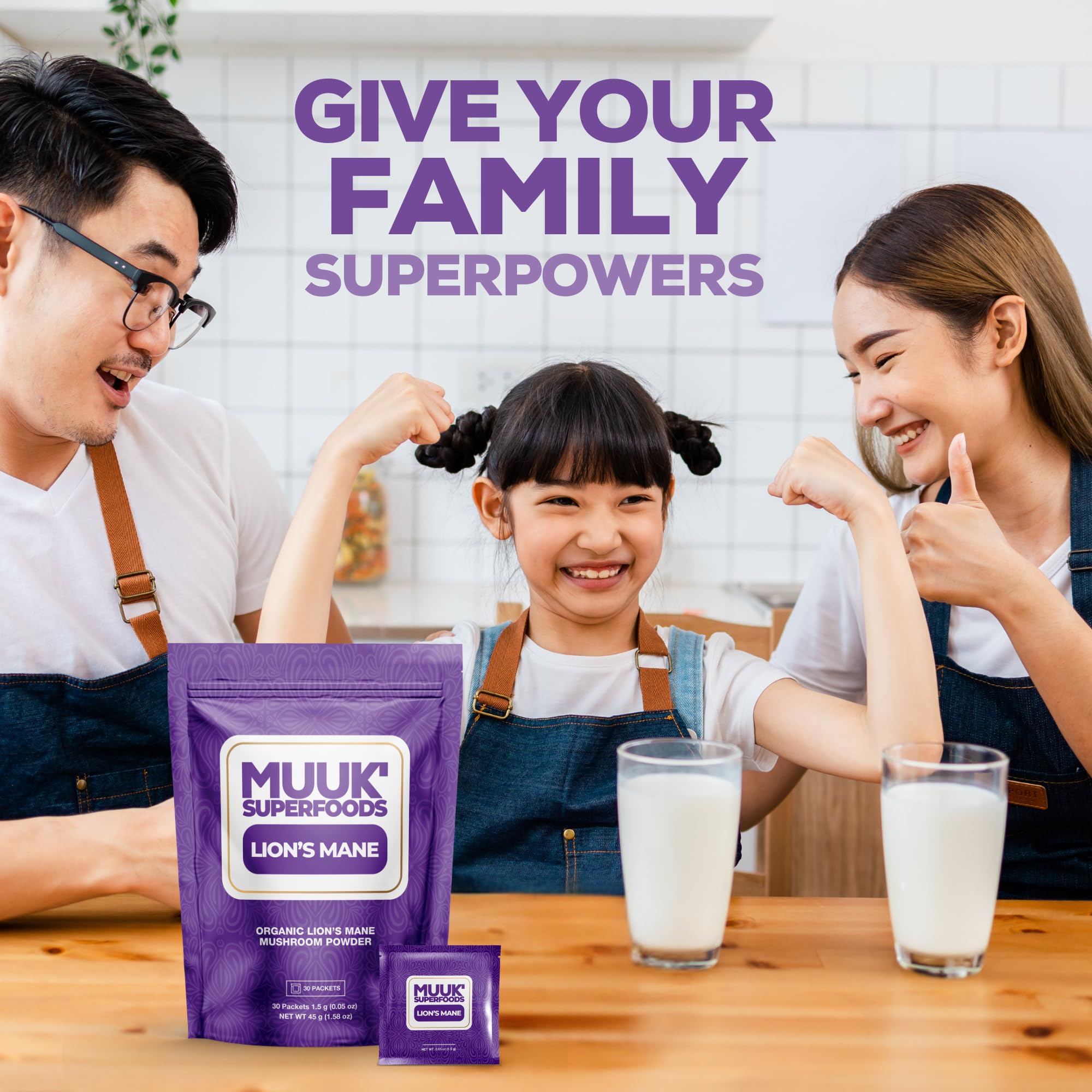 MUUK' SUPERFOODS powder added to smoothies for texture and daytime focus.