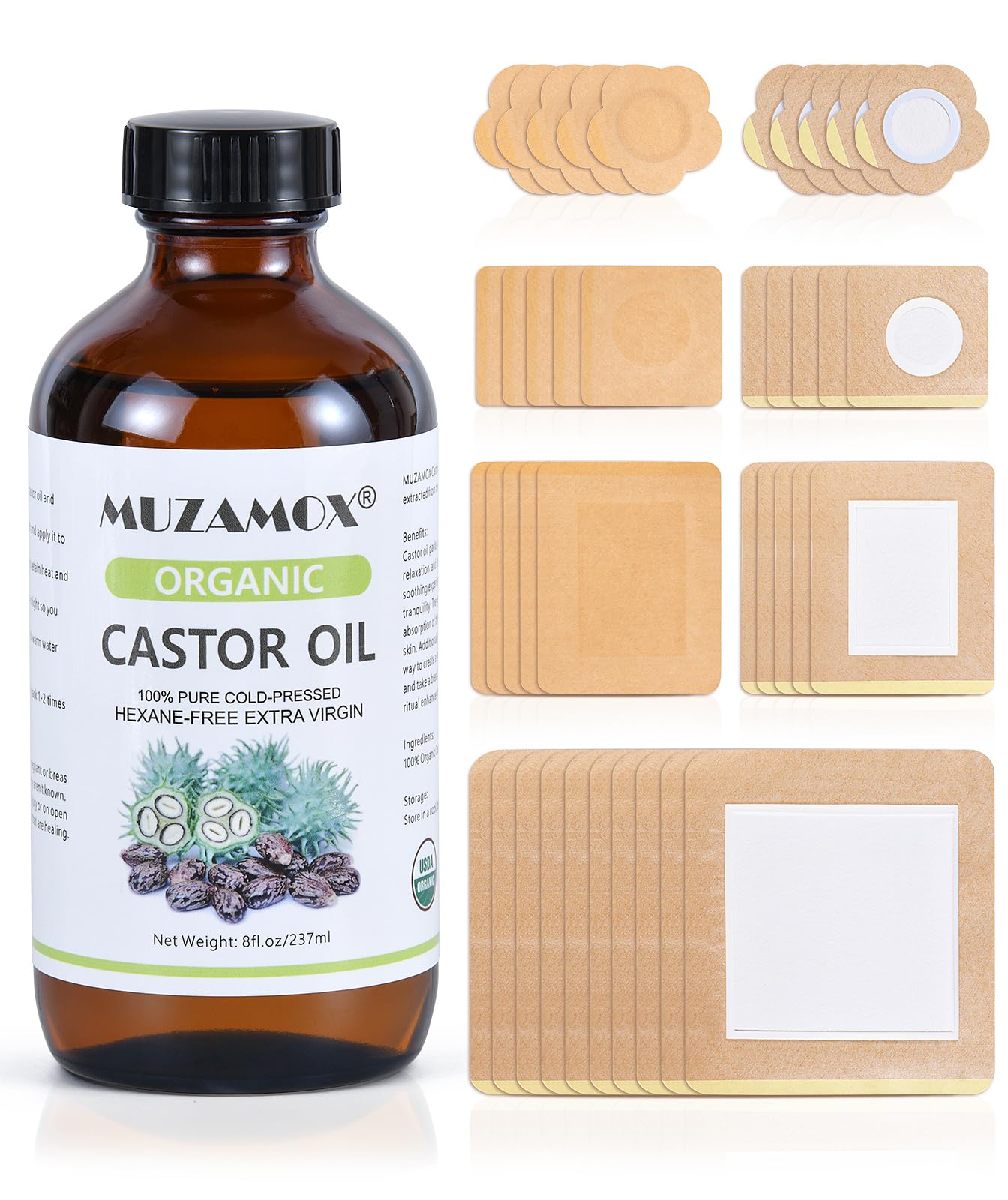 MUZAMOX castor oil patches applied to the liver area for targeted care