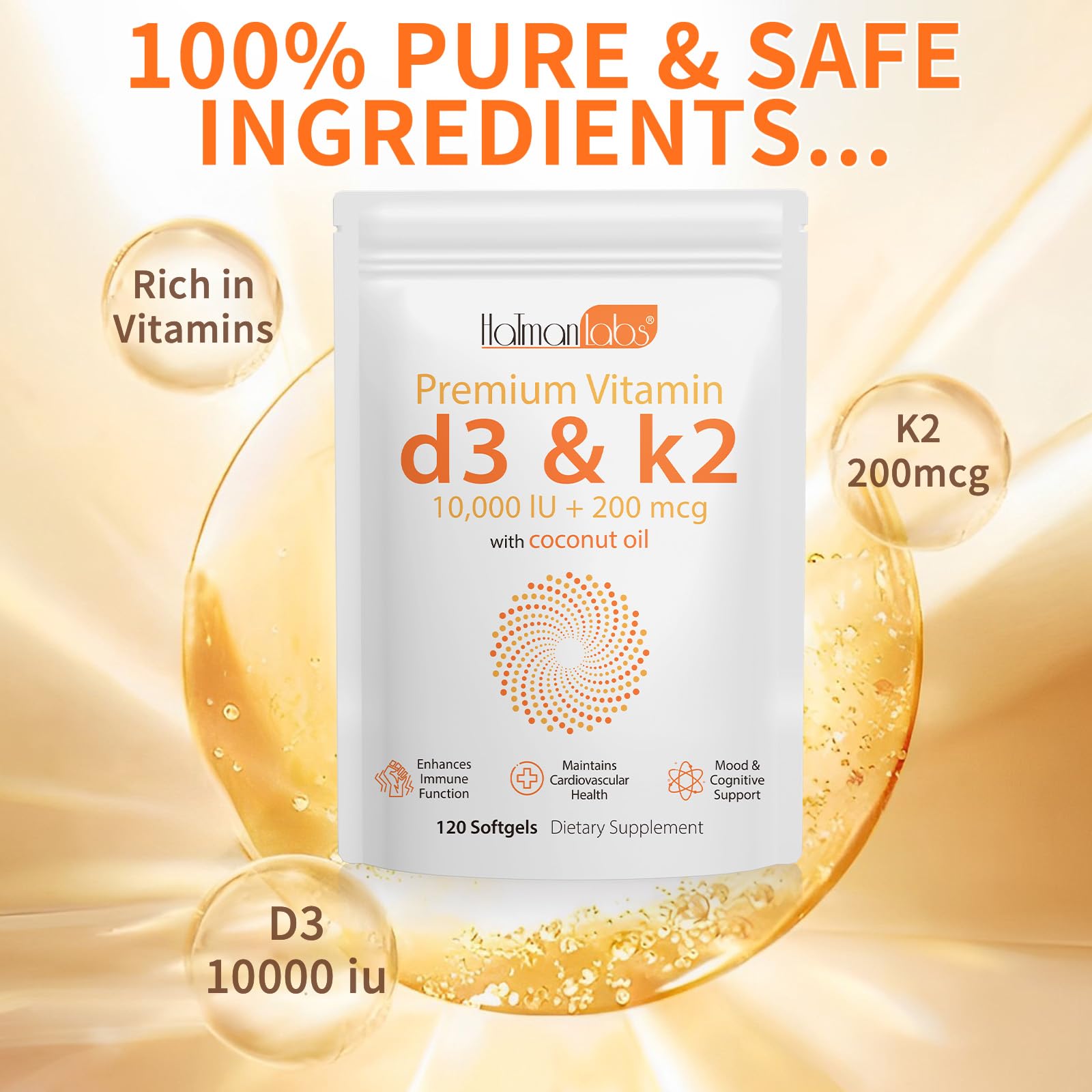 MXCZBSM Vitamin D3 K2 softgel bottle on shelf signals GMO-free promise