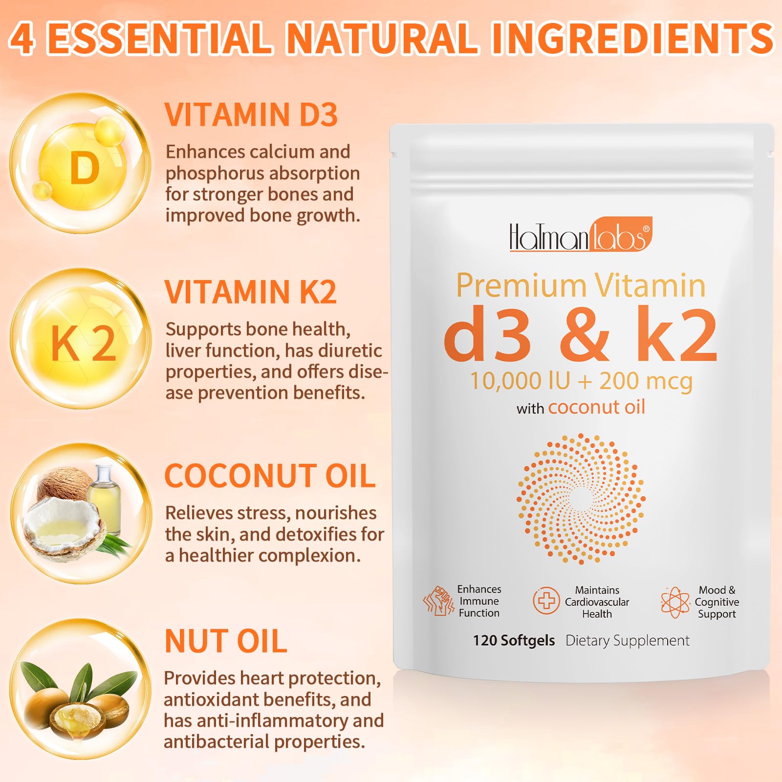 MXCZBSM Vitamin D3 K2 softgel with coconut oil matrix enhances absorption