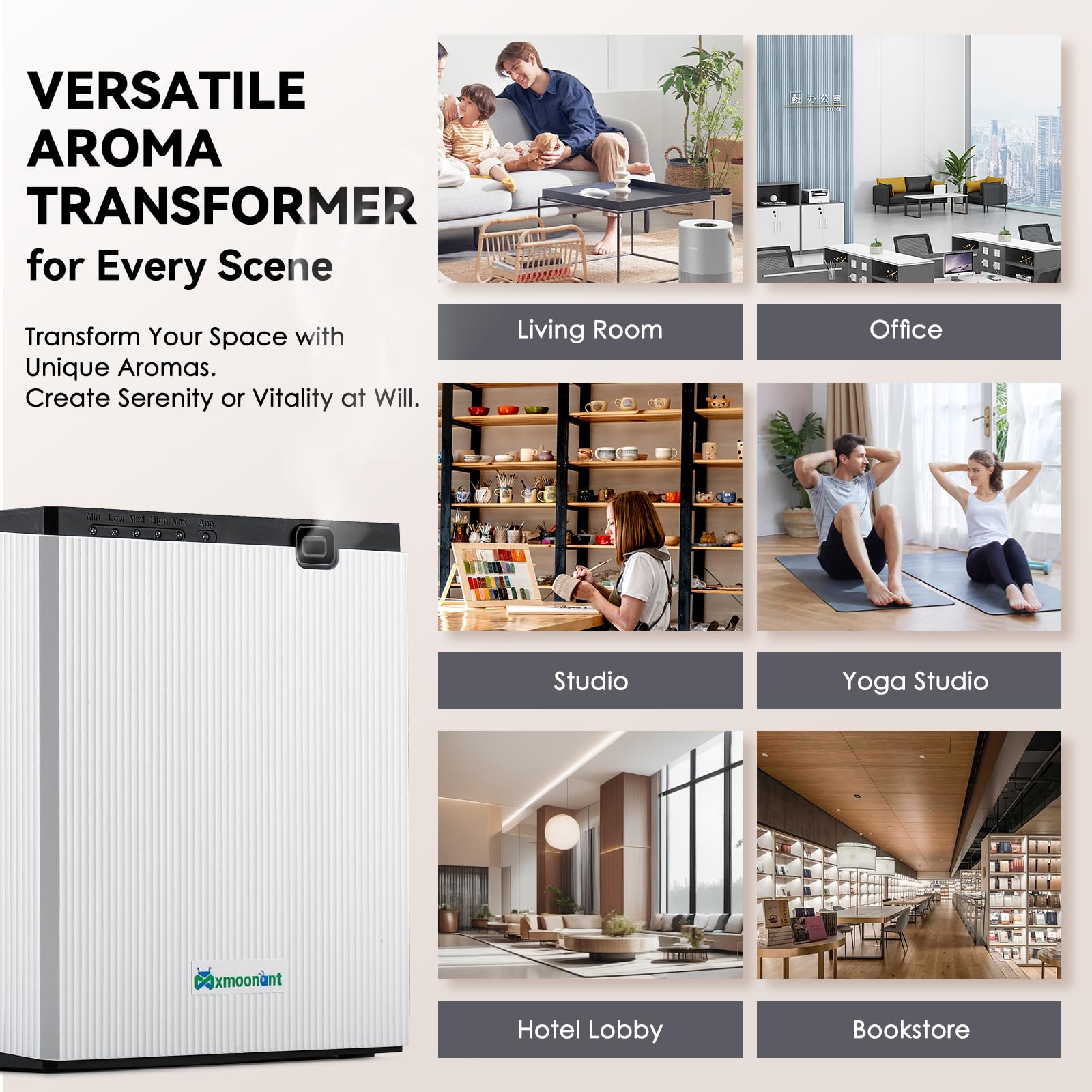 Mxmoonant Scent Air Machine 800ml reservoir extends operation between refills.
