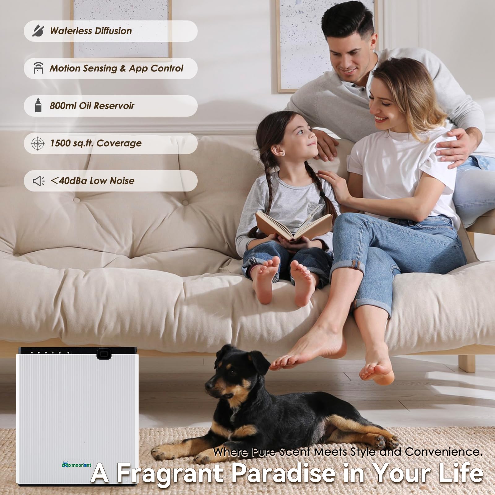 Mxmoonant Scent Air Machine app control demonstrates remote fragrance scheduling.