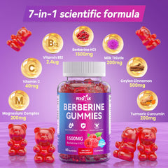 Close-up of Mxq Lk Berberine Gummies highlighting potent Berberine HCl for easy daily use.