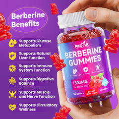 Mxq Lk Berberine Gummies with cinnamon visuals emphasize flavor and palatability.