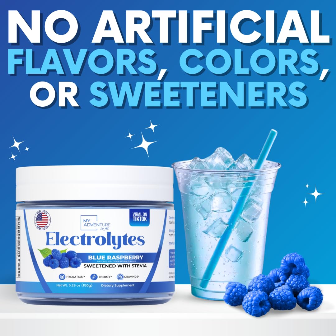 My Adventure to Fit blue raspberry electrolytes powder scoop ready to mix