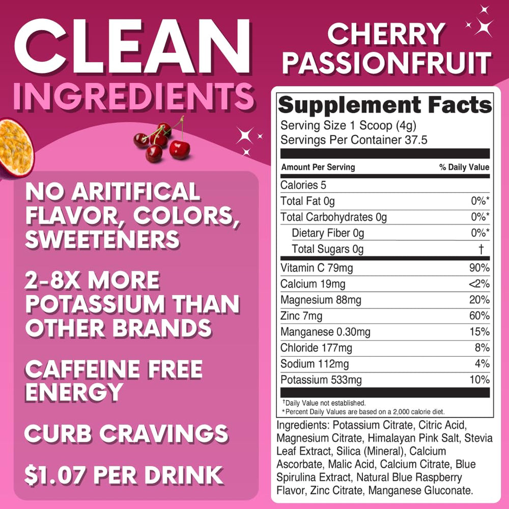 My Adventure to Fit Cherry Passionfruit electrolytes powder dissolving in water.
