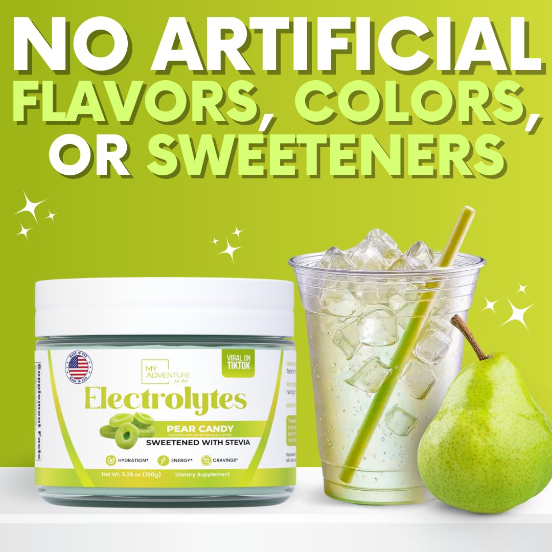 Pear Candy Electrolytes Powder dissolving in water with refreshing flavor