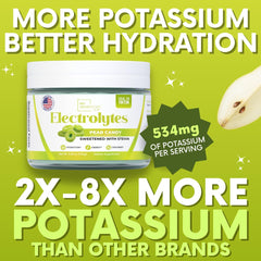 Glass with ice showing Pear Candy Electrolytes Powder mix