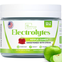 My Adventure to Fit zero sugar Apple Candy electrolytes powder bottle boosts hydration with natural ingredients