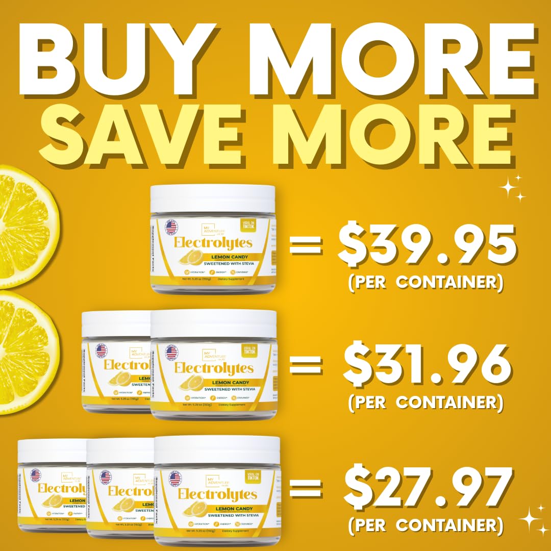 Back view of My Adventure to Fit Lemon Candy Electrolytes tub on shelf.