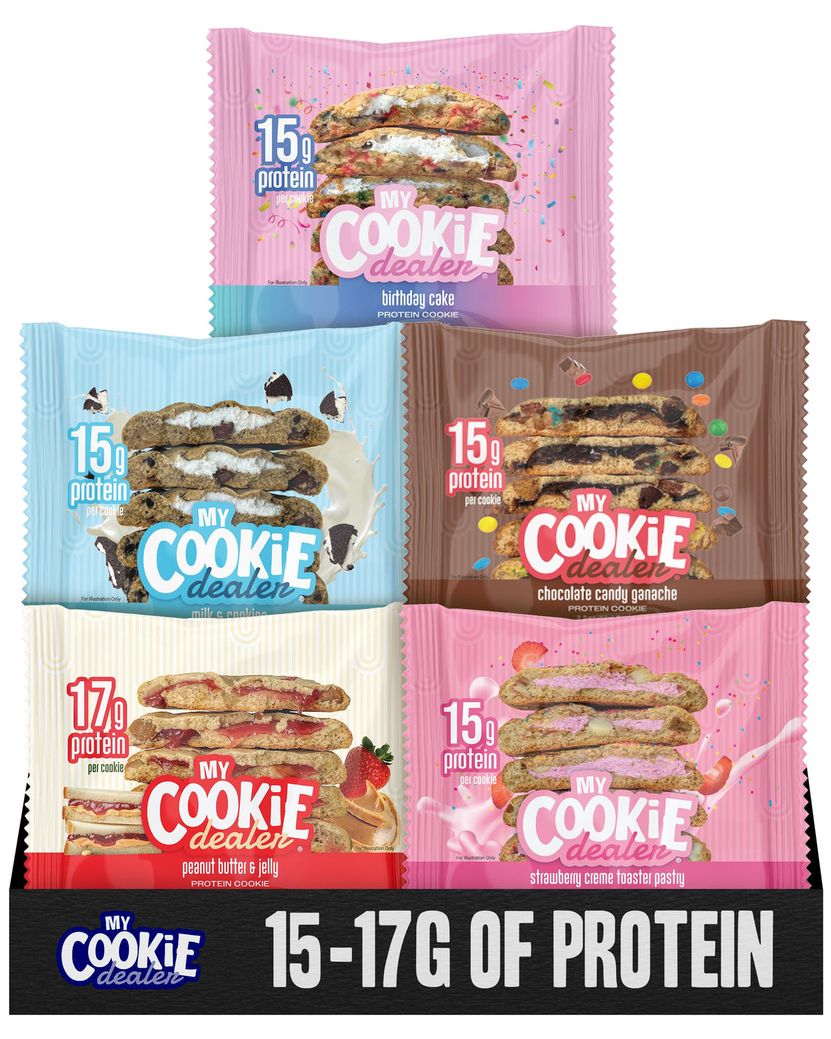 My Cookie Dealer variety pack of protein cookies for on the go snacking