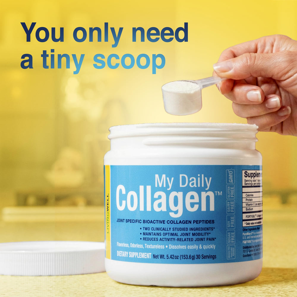 My Daily Collagen active lifestyle scene suggests daily use for joint comfort.