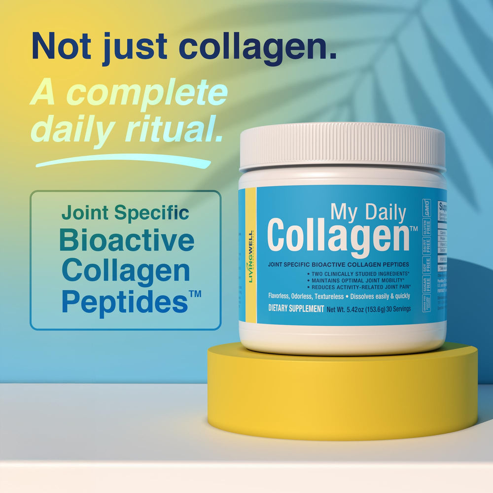 My Daily Collagen bottle pour demonstrates easy mixing into drinks.