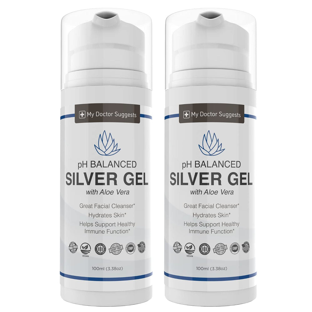 My Doctor Suggests silver gel with aloe vera label close-up shows American-made quality.