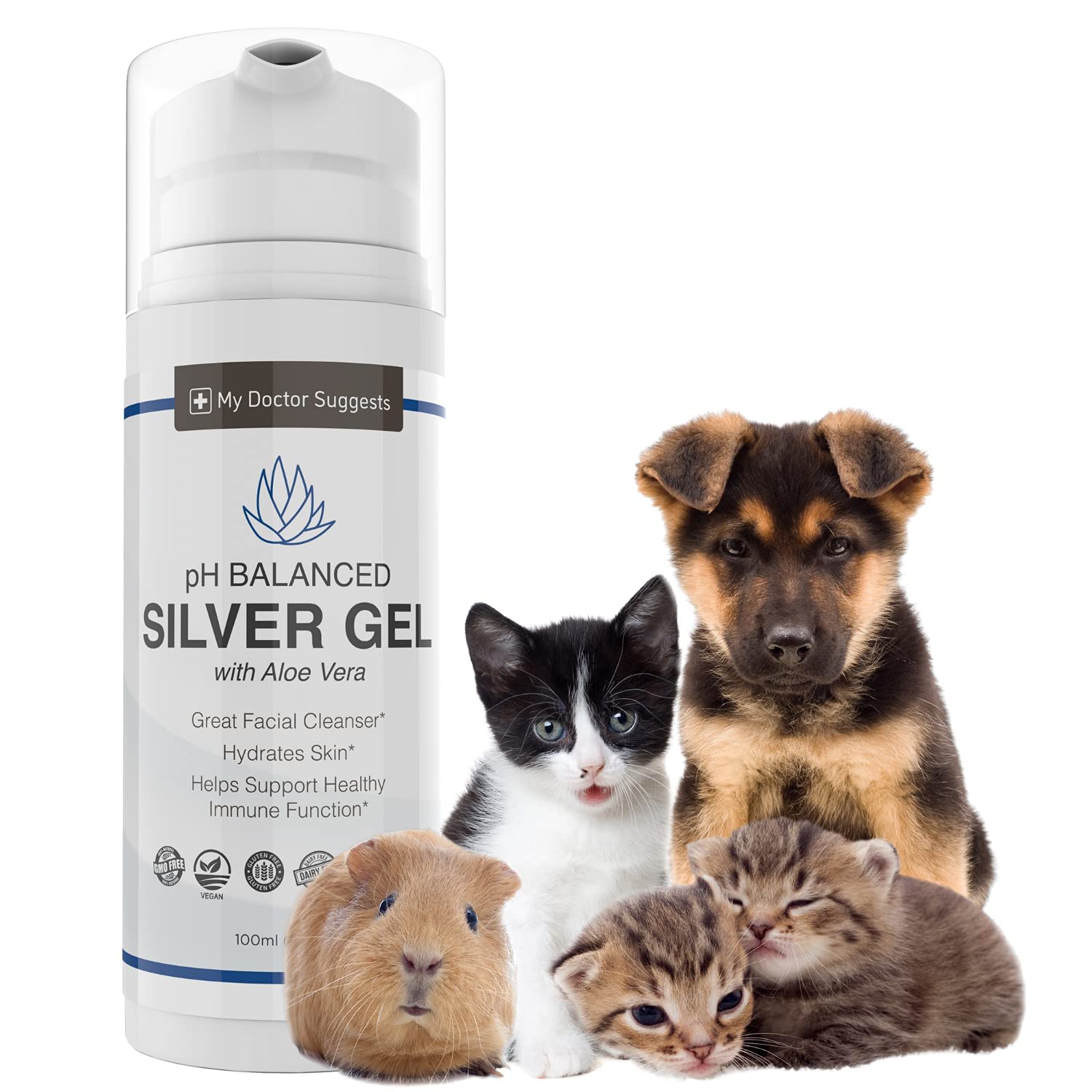Pet-use scene shows safe topical gel for dogs and cats.