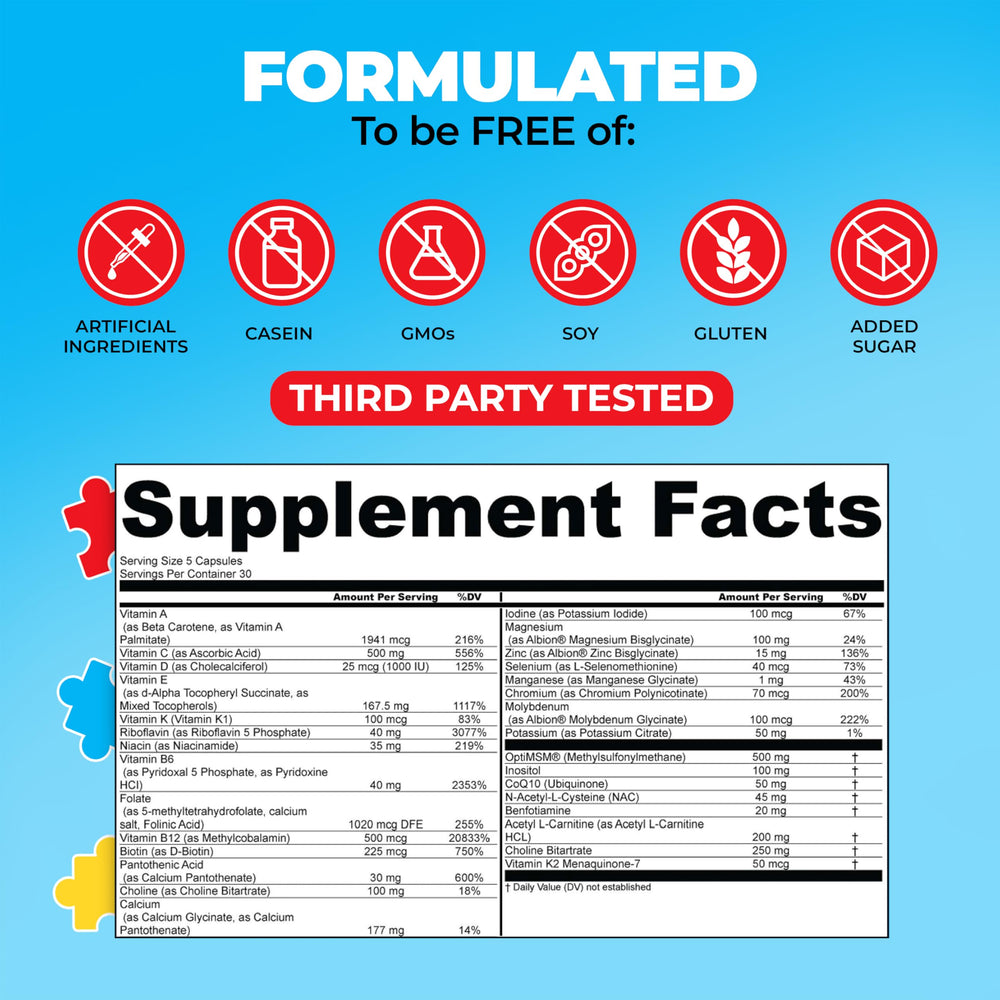 My Spectrum Heroes ingredient label shows dairy-free and gluten-free attributes