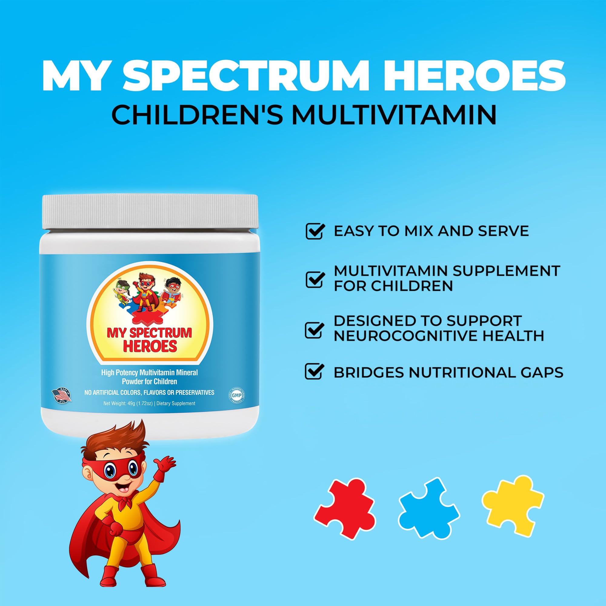 Pouring My Spectrum Heroes Kids Powder into juice shows easy daily integration.