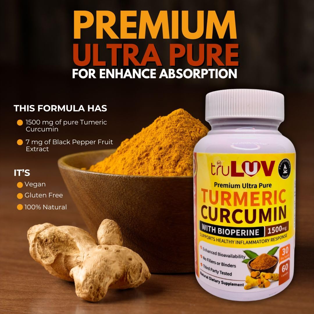 MY TRULUV turmeric curcumin bottle cap close-up emphasizes secure capsule design.