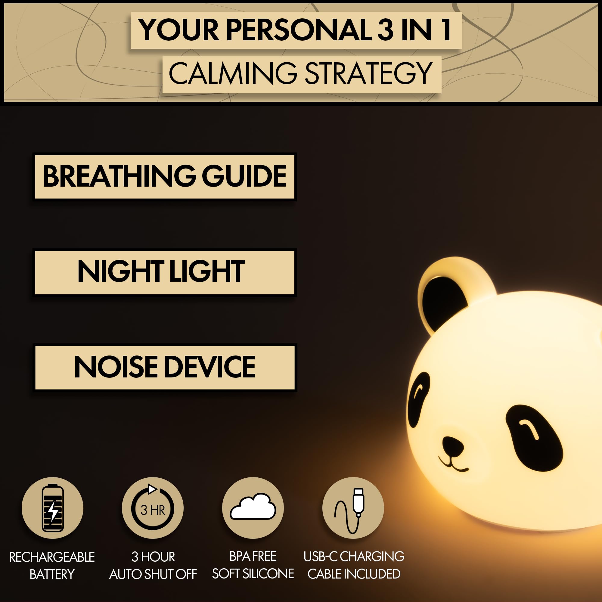 My Zen Den Presence Panda night-light setting creates a cozy bedtime ambiance.