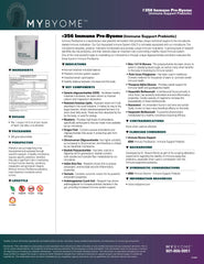 MYBYOME Immuno Pre-Byome ingredients label highlights prebiotic fibers for gut health.