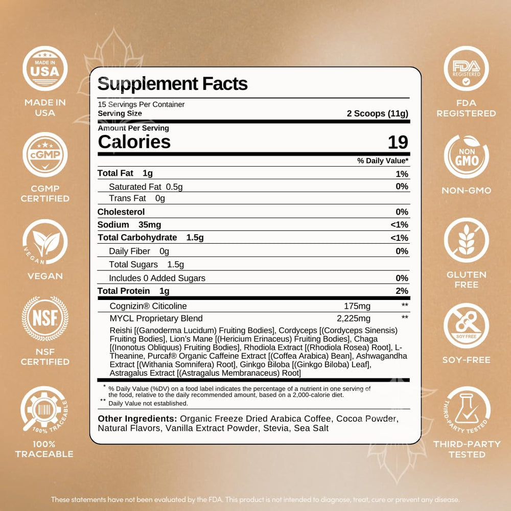 MYCL Cognizin Mocha Latte cup ready to sip for steady focus.