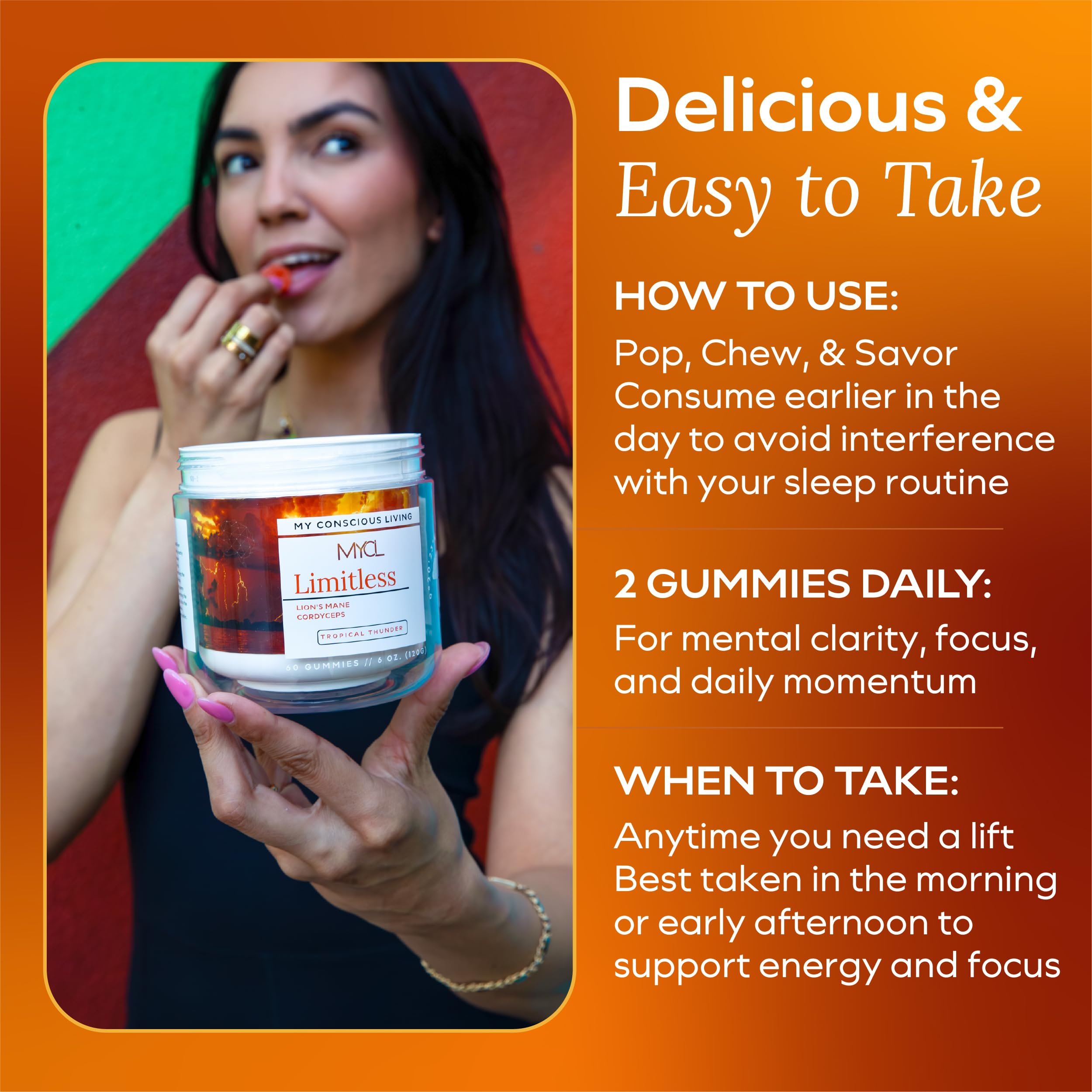 MYCL Limitless gummies stacked illustrate simple daily dosing for consistent focus.