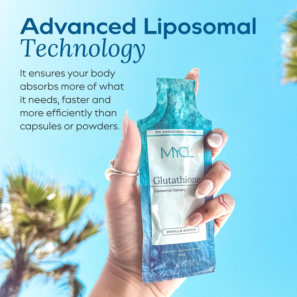 MYCL squeeze-pack being poured, convenient daily use with vanilla almond flavor.