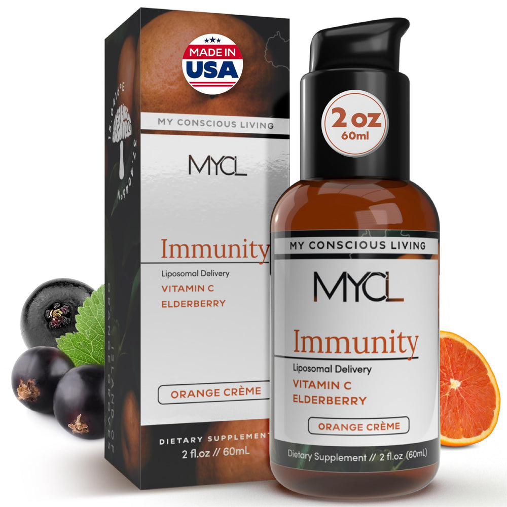 MYCL liposomal vitamin C bottle with elderberry for daily immune support