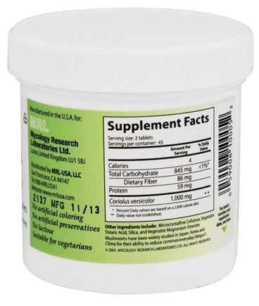 Mycology Research Labs Coriolus-MRL 90 tablets bottle on desk, convenient daily wellness support