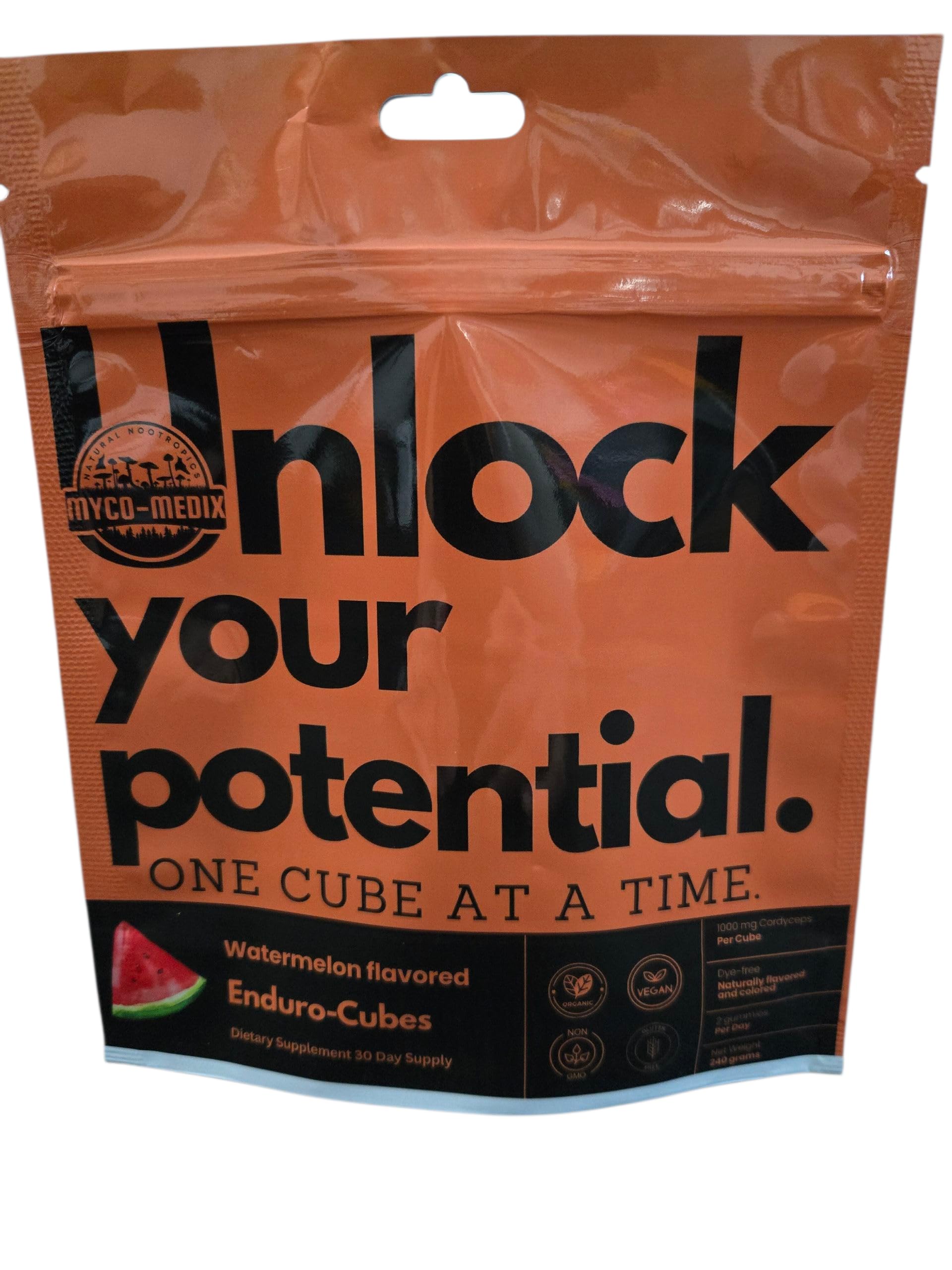MYCOMedix Cordyceps gummies bottle shows watermelon flavor for daily vitality