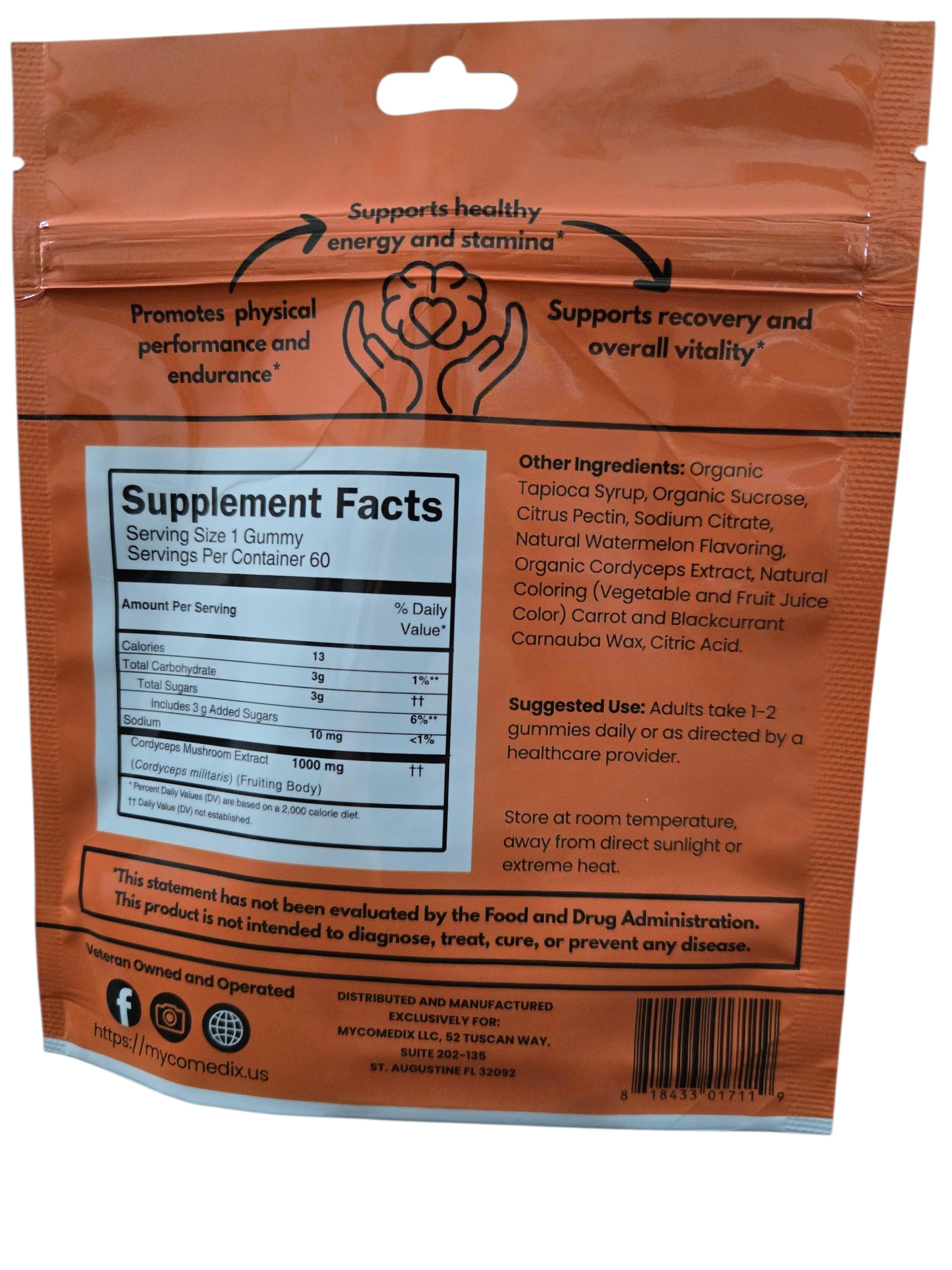 MYCOMedix Cordyceps gummies close-up of chewy texture for easy daily intake
