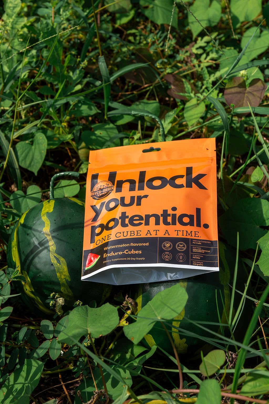 MYCOMedix Enduro-Cubes watermelon pack ready for a morning routine