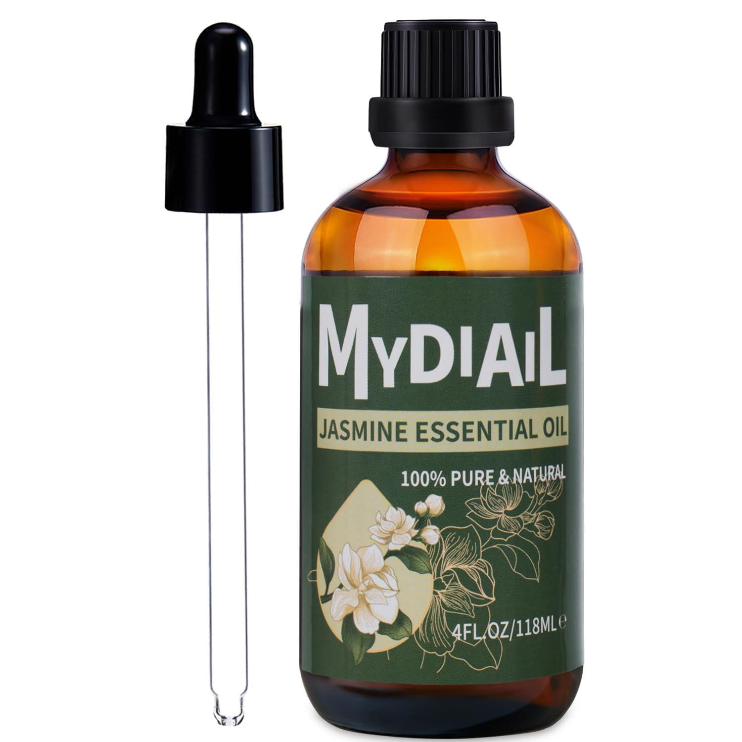 MYDIAIL Jasmine Oil in amber bottle highlighting premium extraction and freshness.