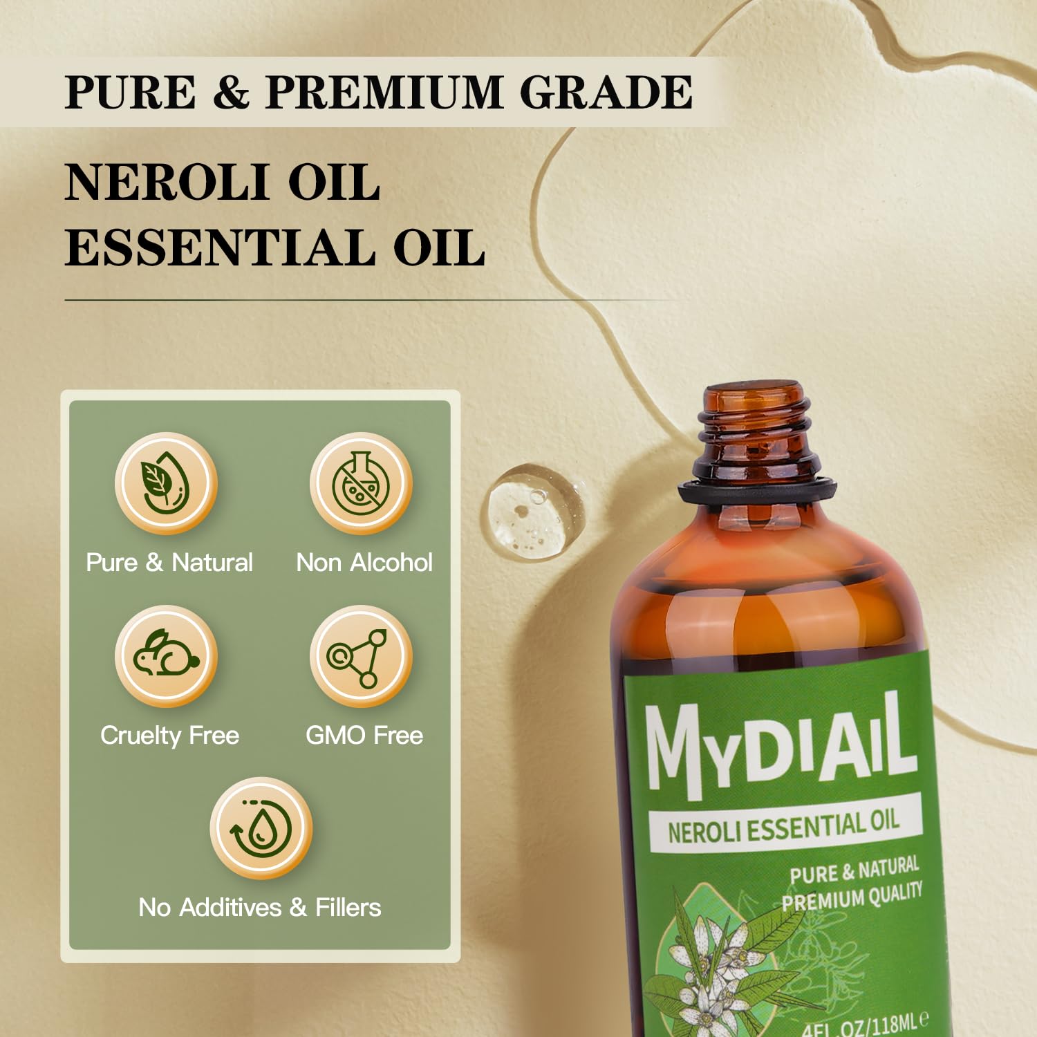MYDIAIL Neroli Oil dropper for precise, mess-free use in diffusers and skincare.