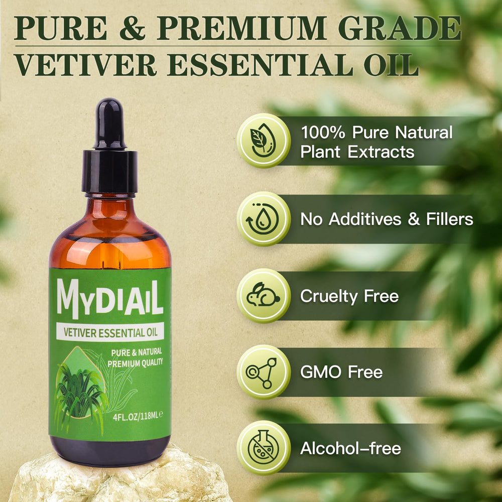 MYDIAIL Vetiver oil in a diffuser releasing calming fragrance.