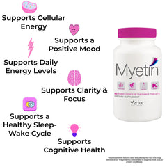 Close-up of Myetin NAD+ and High-Dose Biotin chewable tablet for on-the-go use
