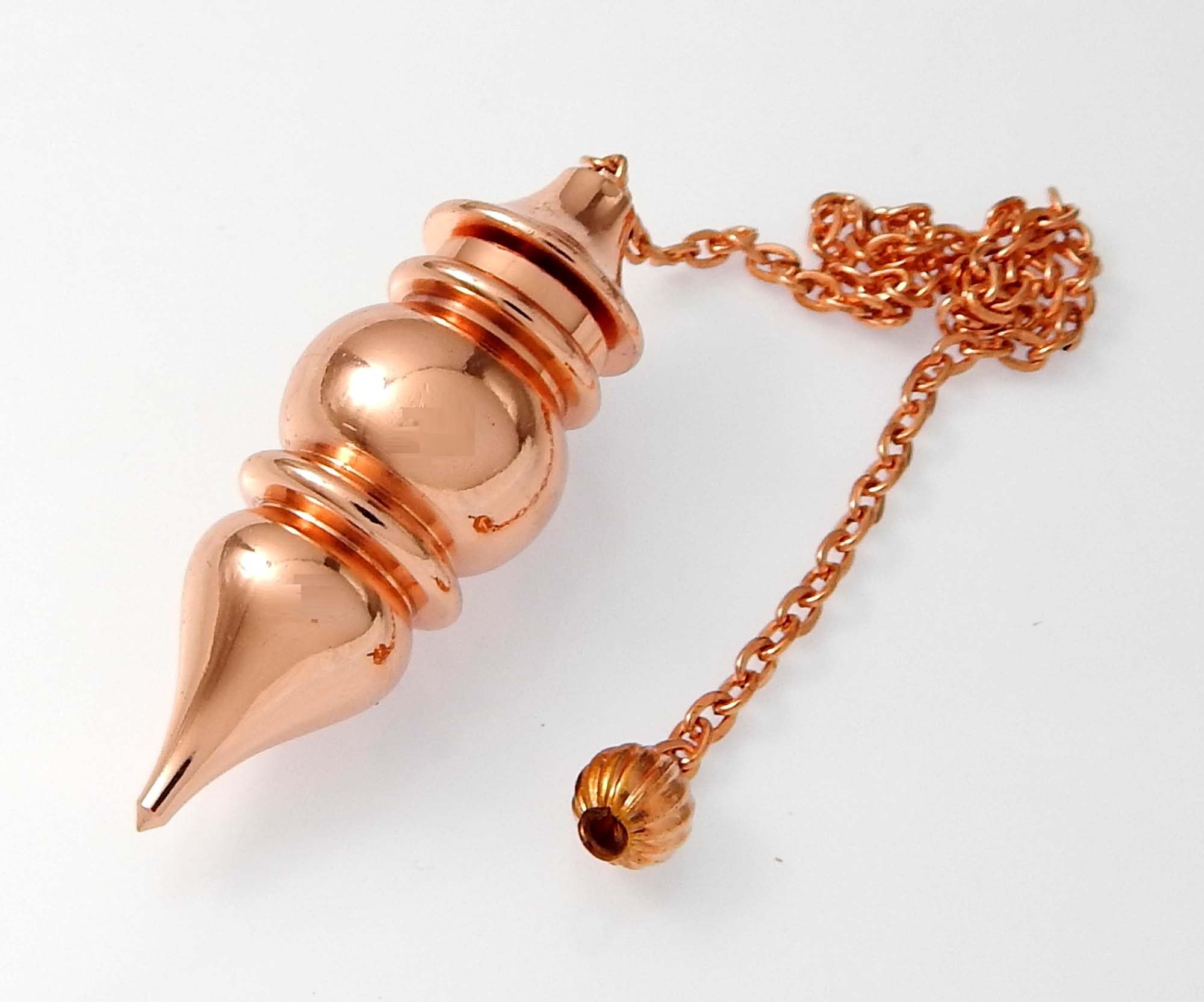 Myhealingworld copper pendulum with chain measures eight to nine inches for balanced handling.