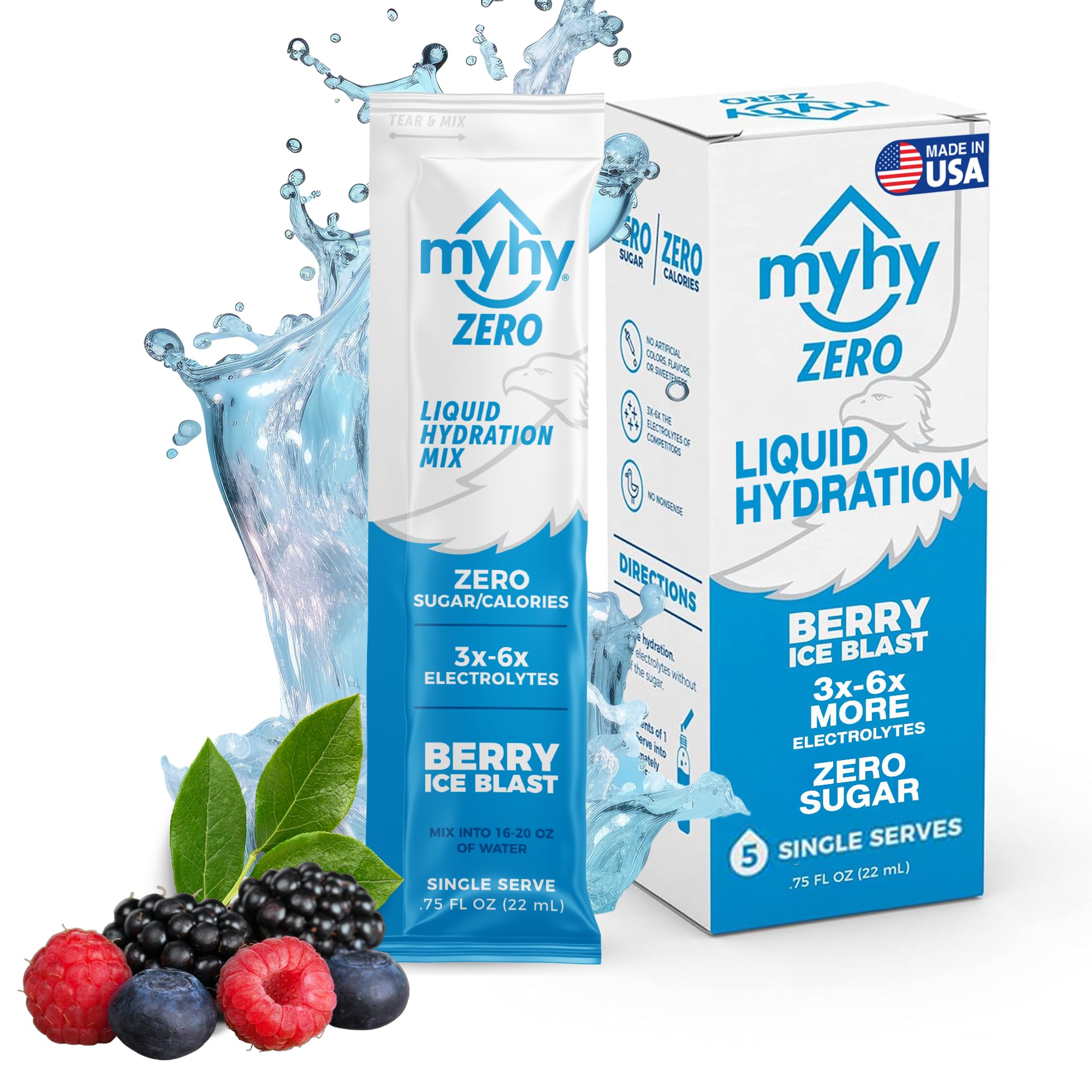MyHy Zero Hydration Packets Berry closeup showing powder dissolving for quick hydration