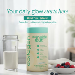 Grass-fed collagen powder scoop emphasizes clean nutrition for daily wellness