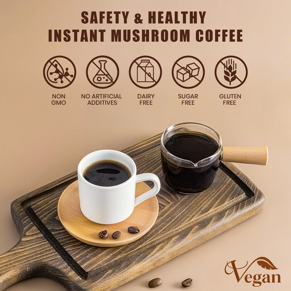 MYKORA Mushroom Coffee retail display hints popularity and availability.