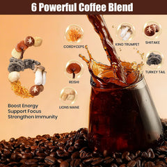 MYKORA Mushroom Coffee measuring scoop illustrates quick brew convenience.