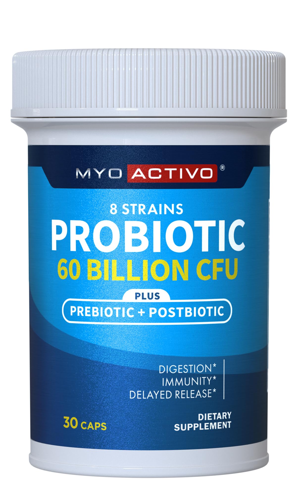 MyoActivo 60 Billion probiotic bottle promotes daily gut balance and digestion